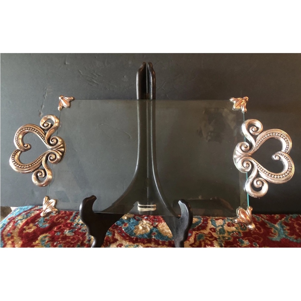 BRIGHTON MARIE ANTOINETTE Silver Heart Beveled GLASS VANITY TRAY 18"x9.5"